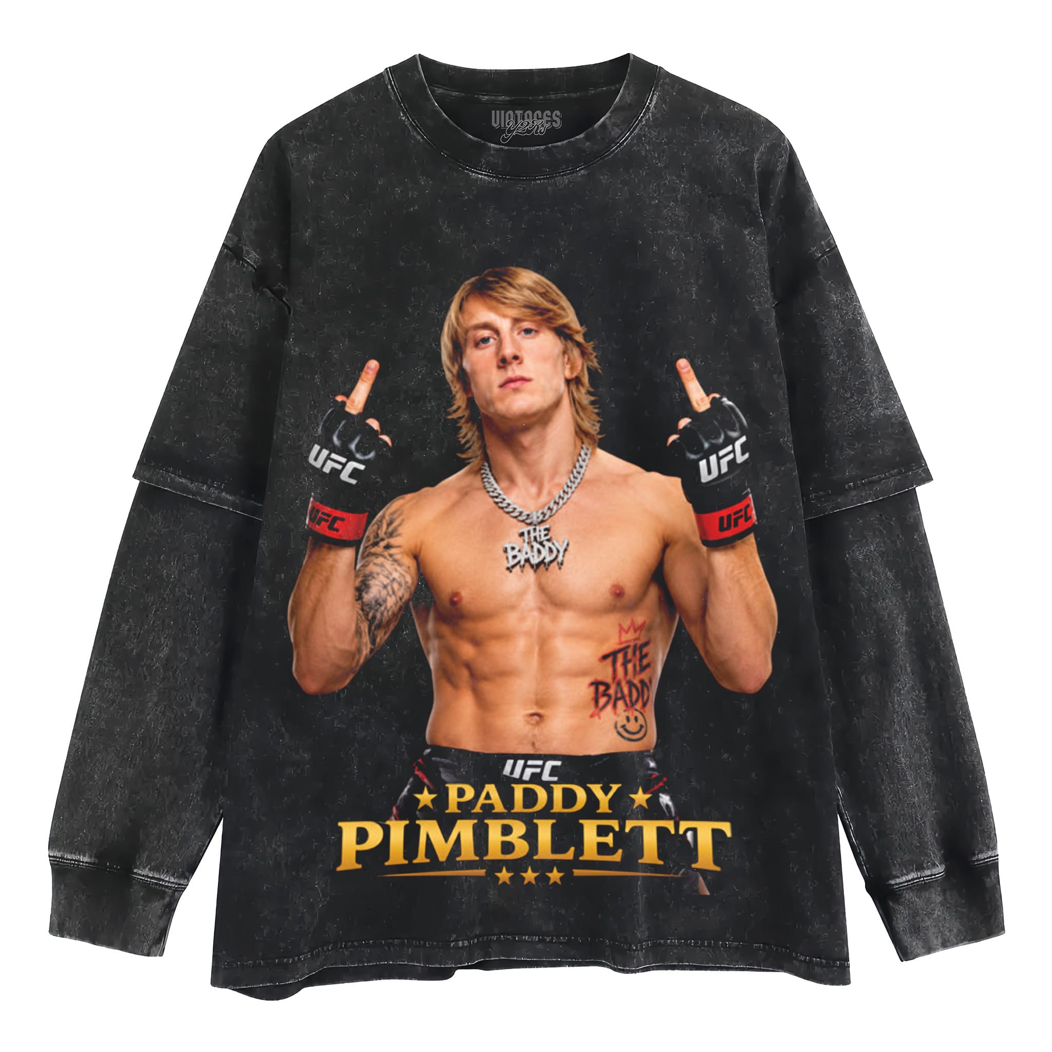 PADDY PIMBLETT FLIPPING THE BIRD VINTAGE CLASSIC TANK TOP & TEE & LONG SLEEVE & LAYERED LS & HOODIE