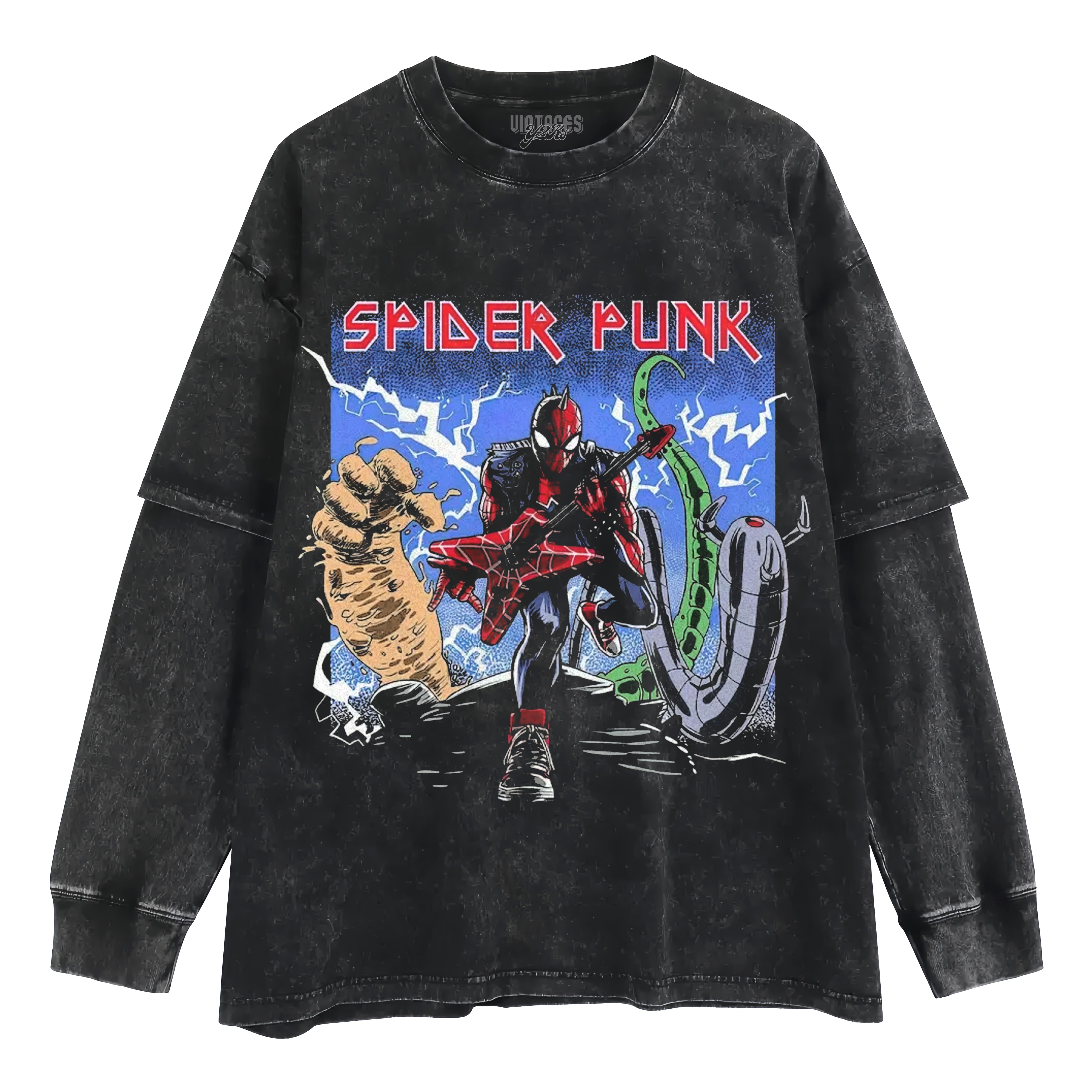 RETRO SPIDER PUNK PUNK-ROCK HERO LAYERED LONG SLEEVE