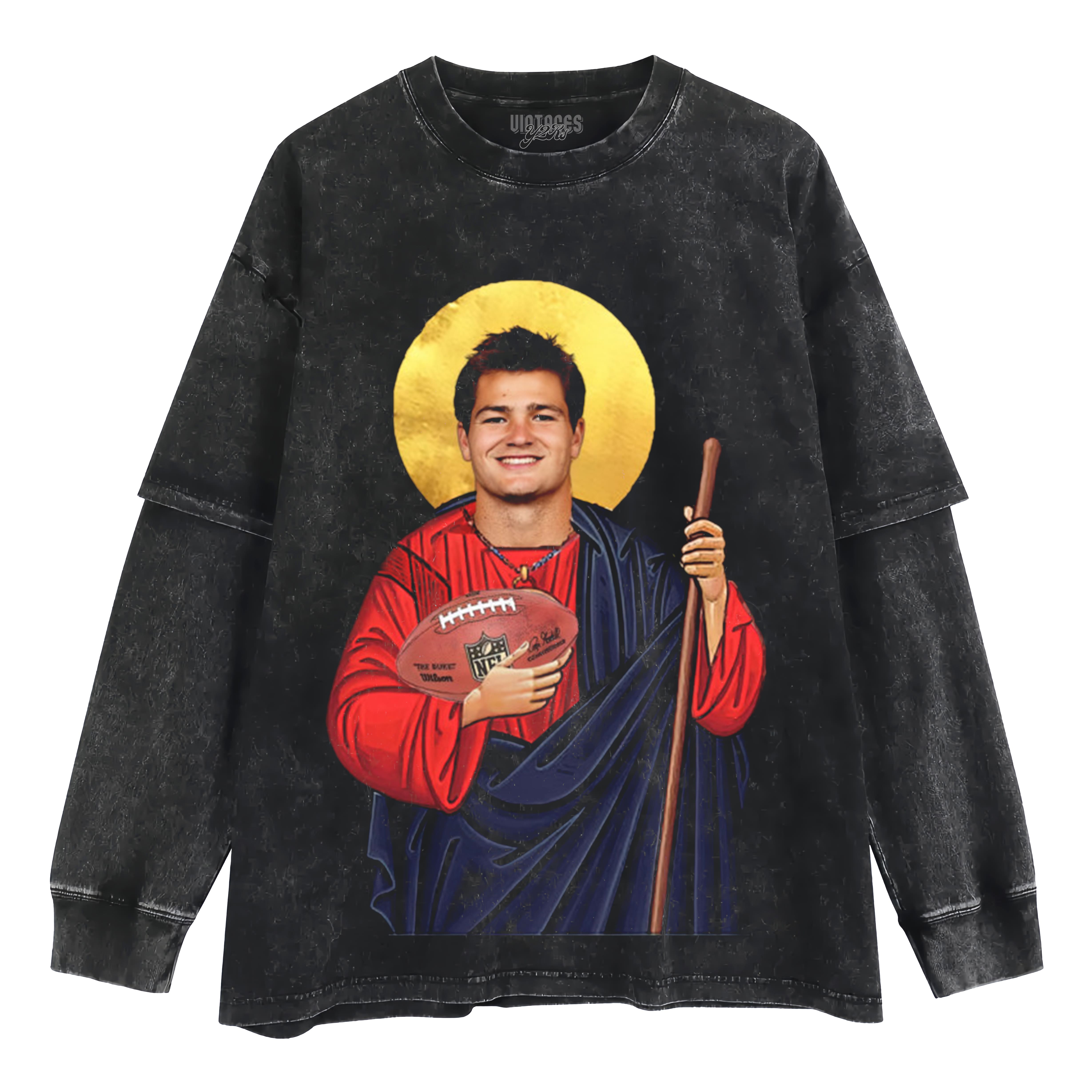 SAINT DRAKE MAYE PRAYER CANDLE - NEW ENGLAND PATRIOTS LAYERED LONG SLEEVE