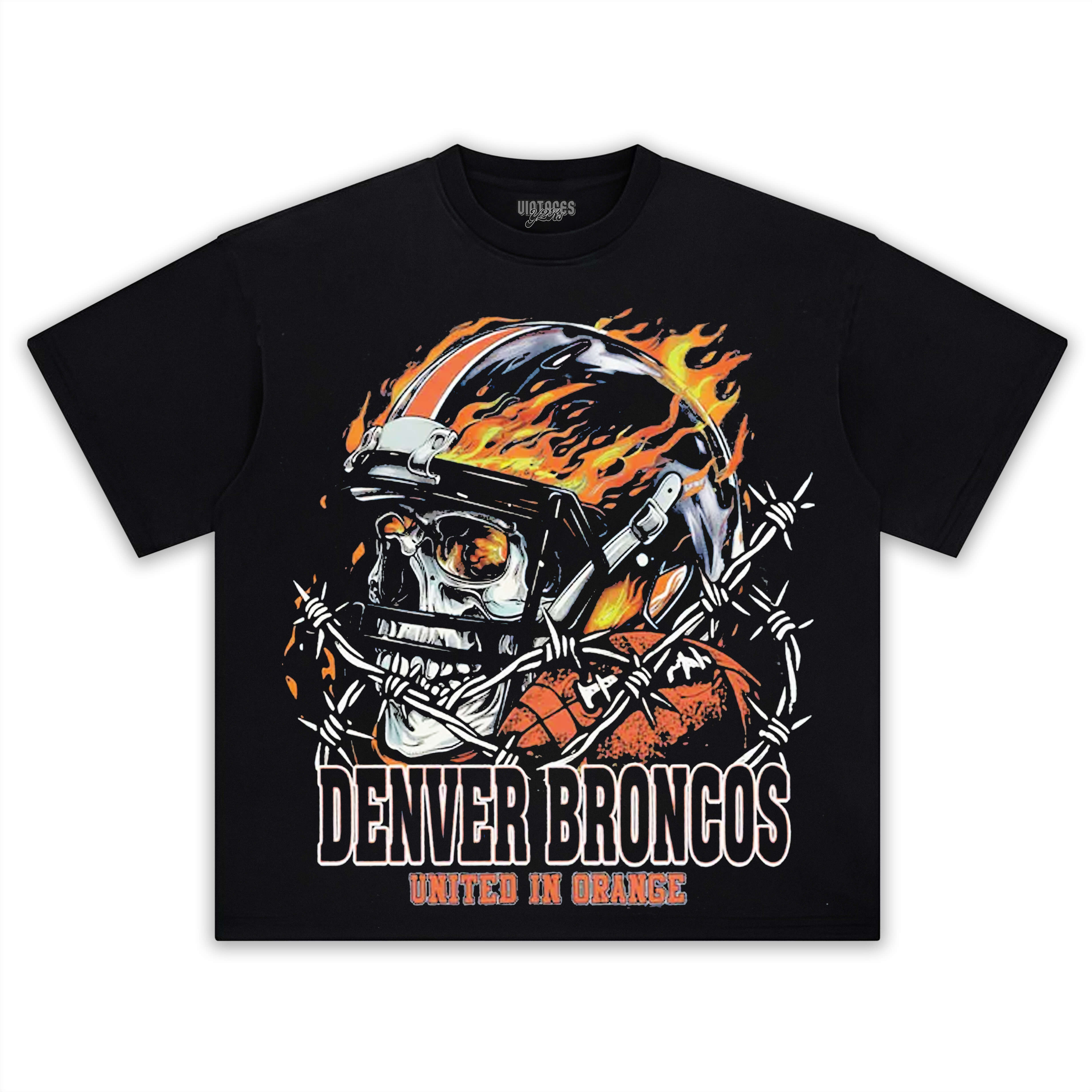 SKULL & FIRE STYLE DENVER BRONCOS TEE & LS & HOODIE