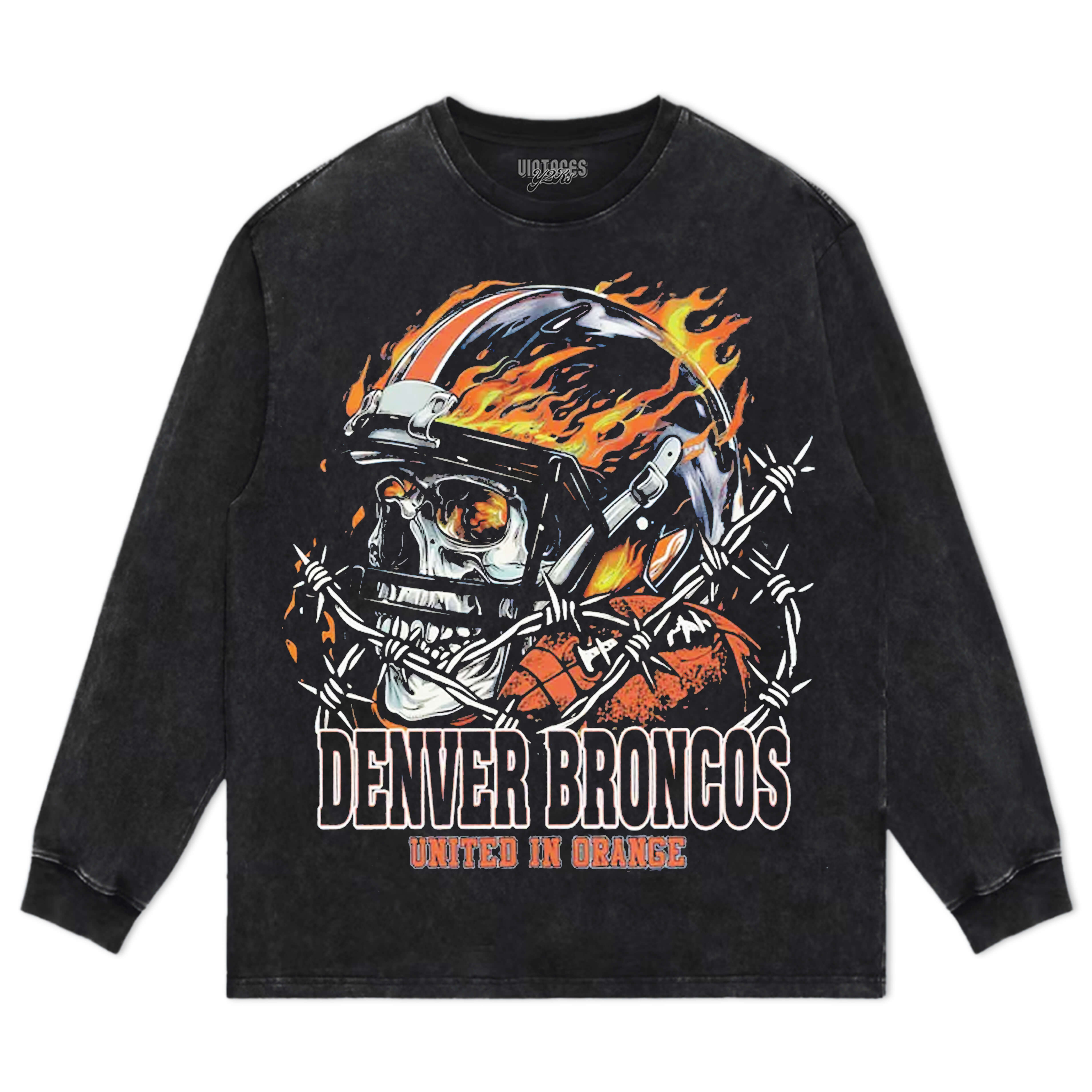 SKULL & FIRE STYLE DENVER BRONCOS TEE & LS & HOODIE