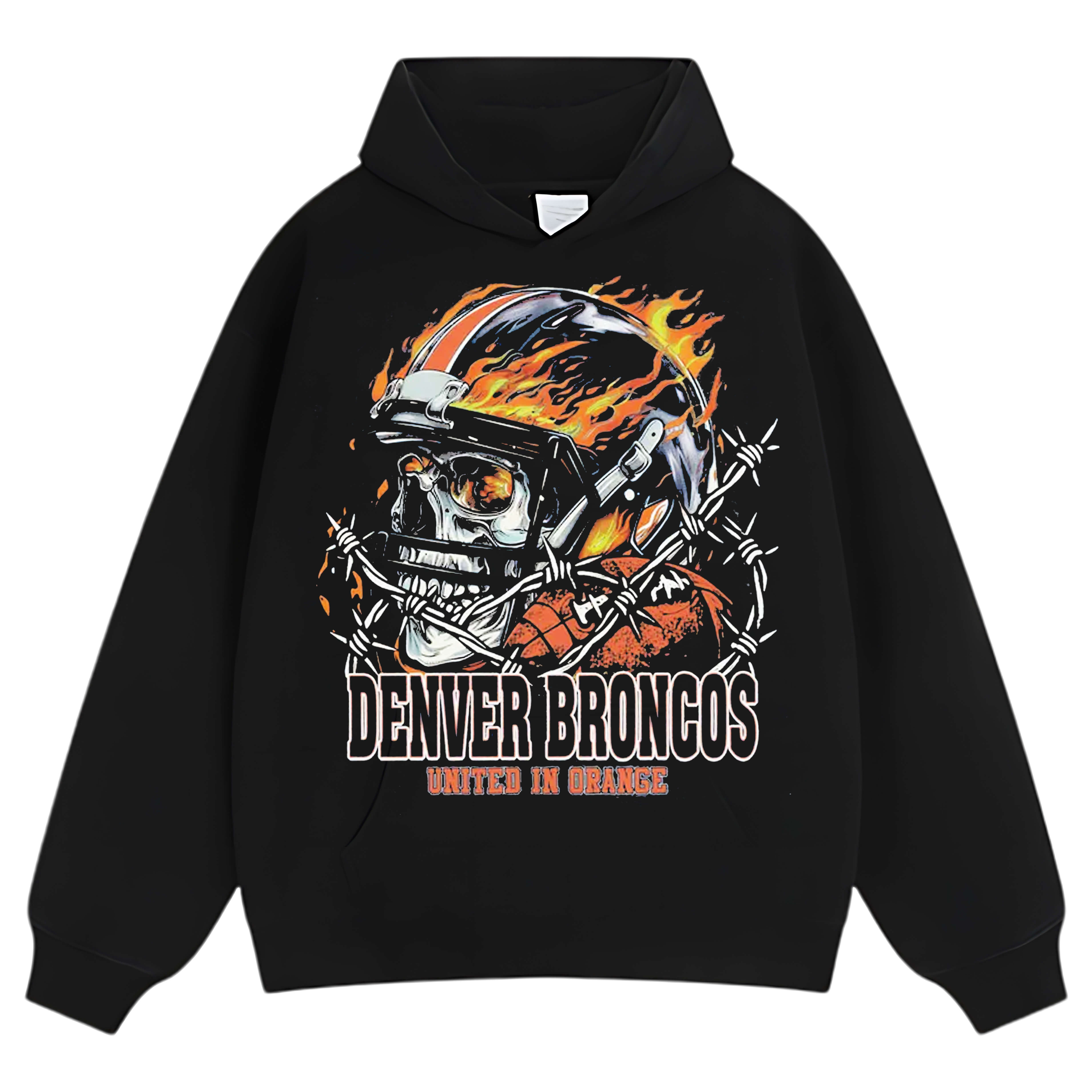 SKULL & FIRE STYLE DENVER BRONCOS TEE & LS & HOODIE