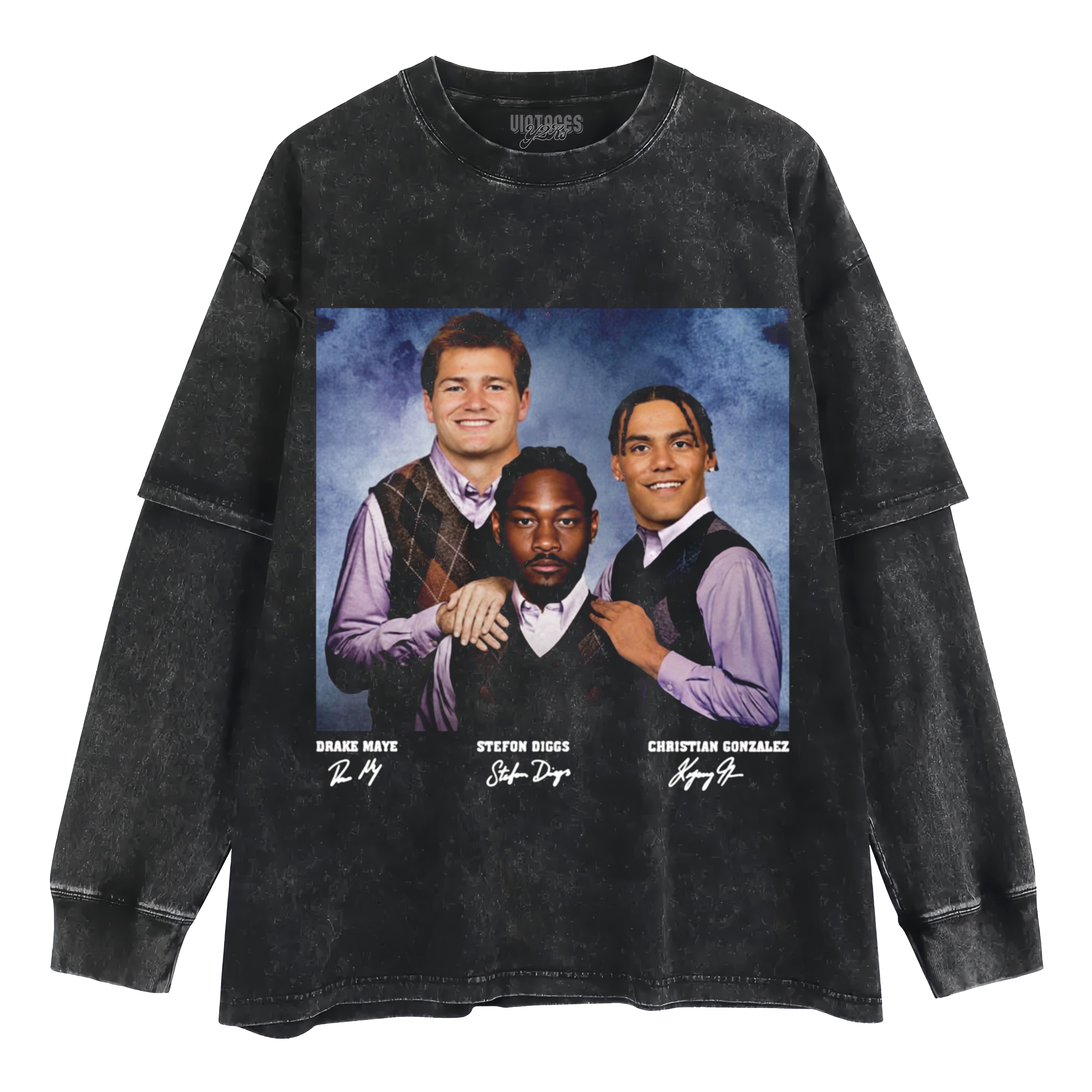 STEFON DIGGS & DRAKE MAYE & CHRISTIAN GONZALEZ NEW ENGLAND FOOTBALL STEP BROTHERS LAYERED LONG SLEEVE