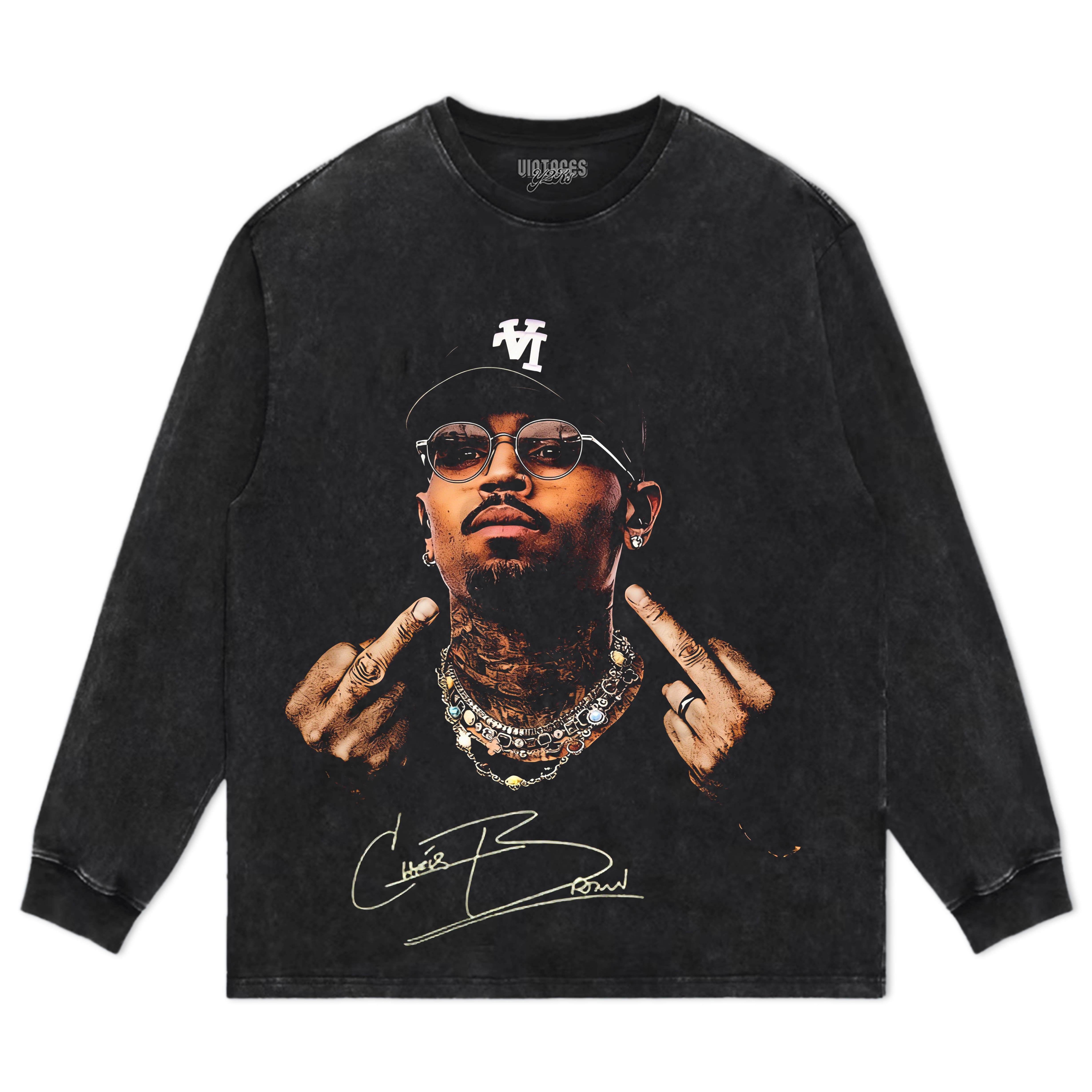 VINTAGE CHRIS BROWN MIDDLE FINGER TEE & LS & HOODIE