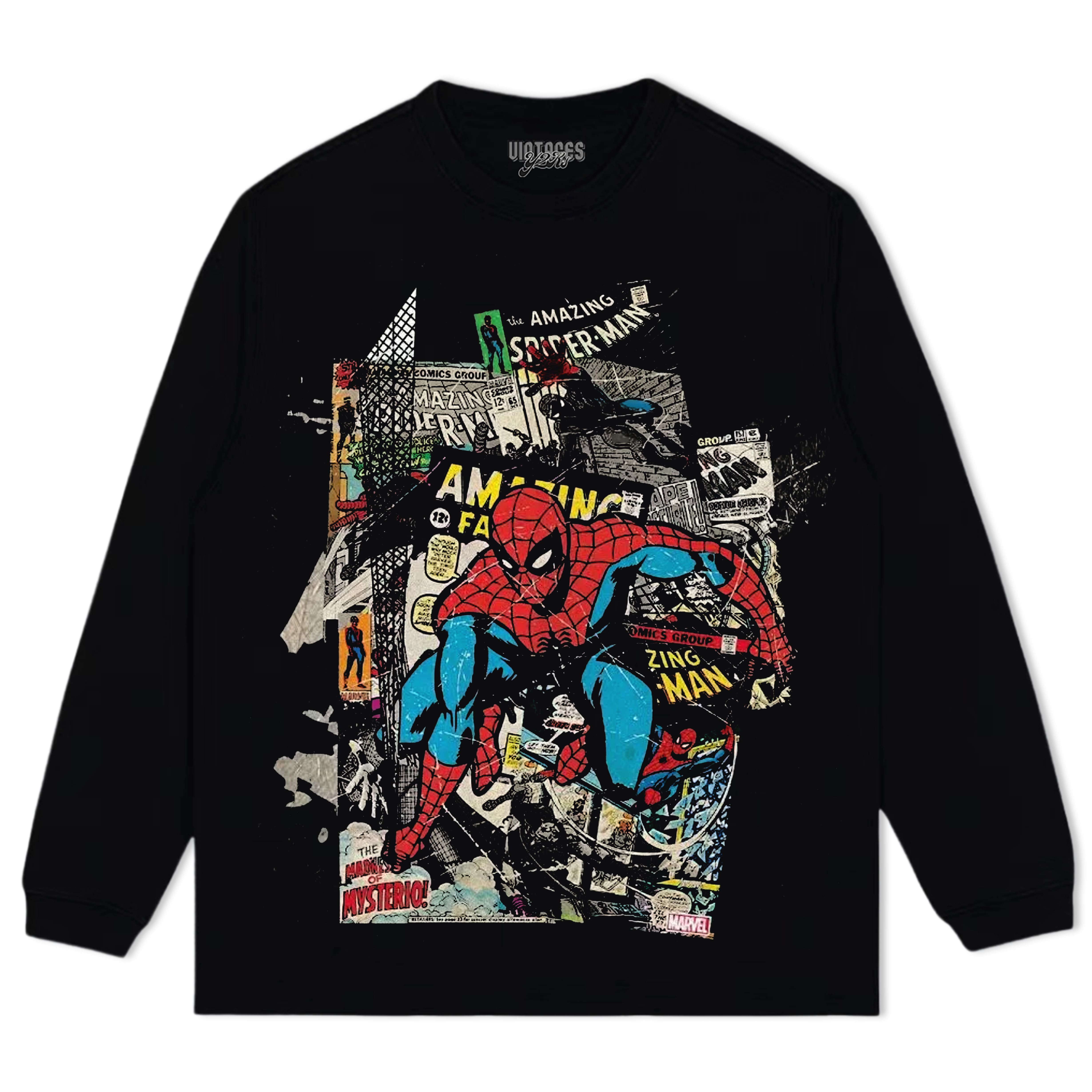 VINTAGE WASHED MARVEL SPIDER MAN COMIC COLLAGE TEE & LS & HOODIE