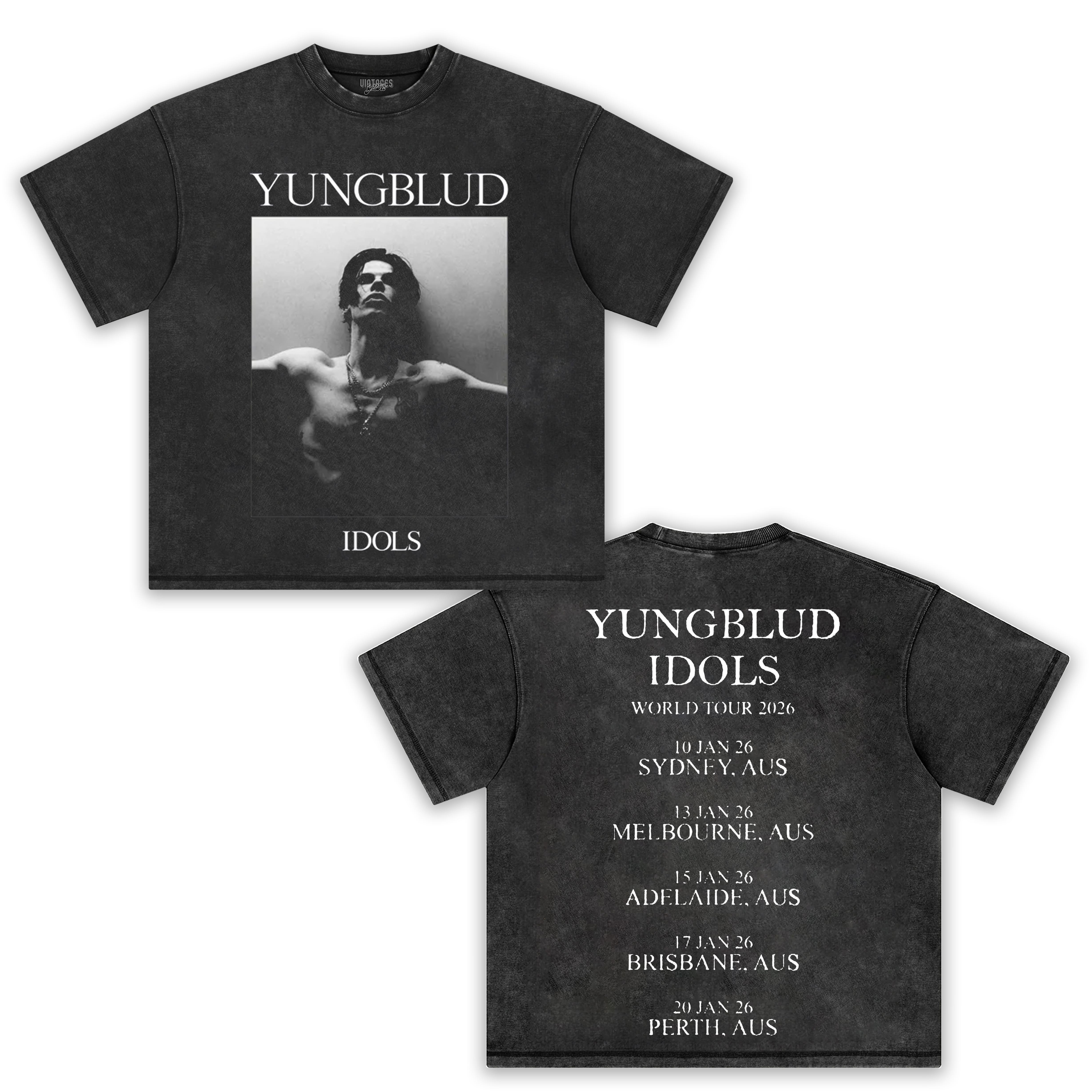 YUNGBLUD IDOLS 2026 AUS TOUR - ALBUM COVER-WASHED TEE
