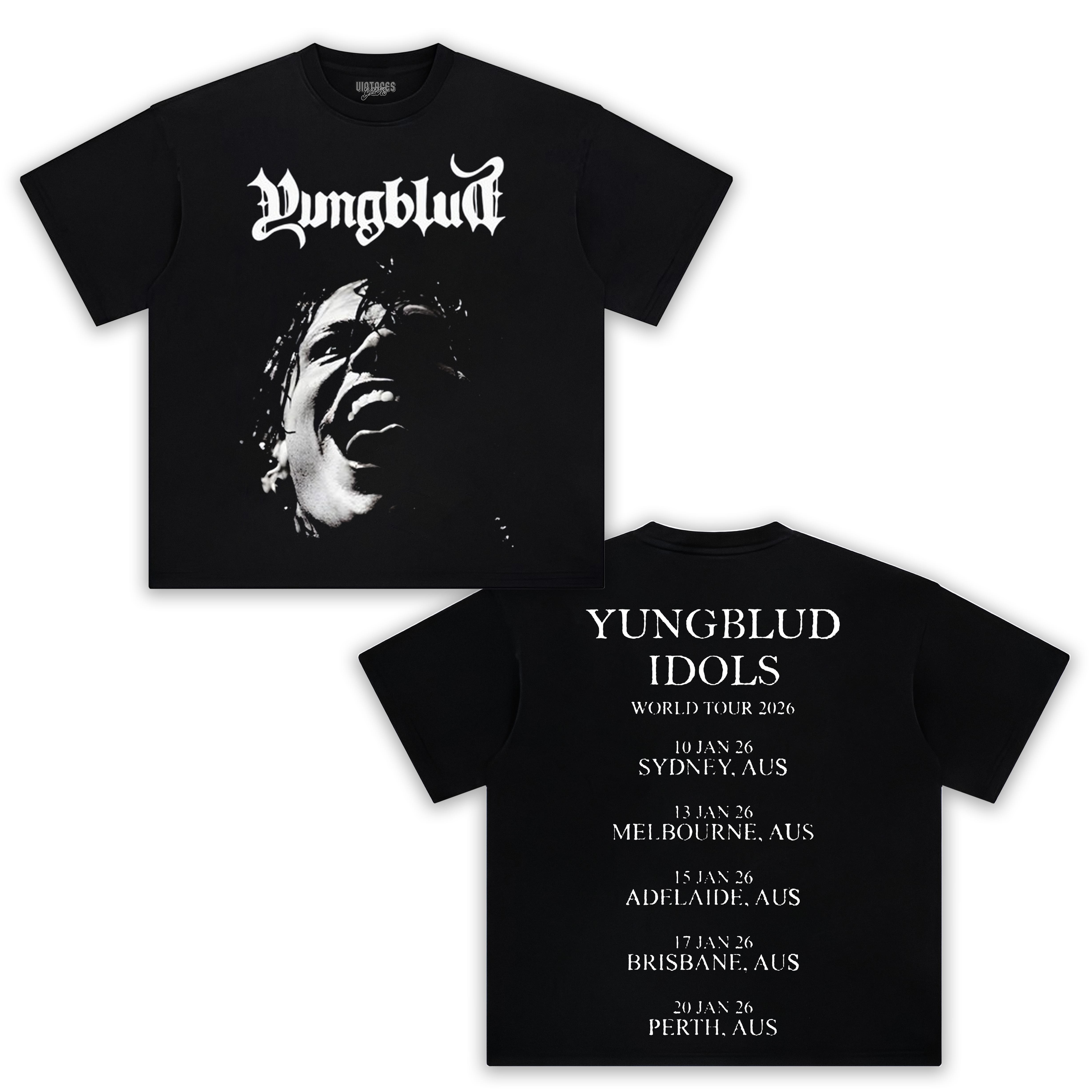 YUNGBLUD IDOLS FACIAL 2026 AUS TOUR-WASHED TEE